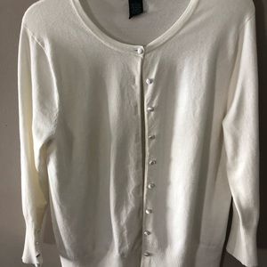 White cardigan with covered buttons